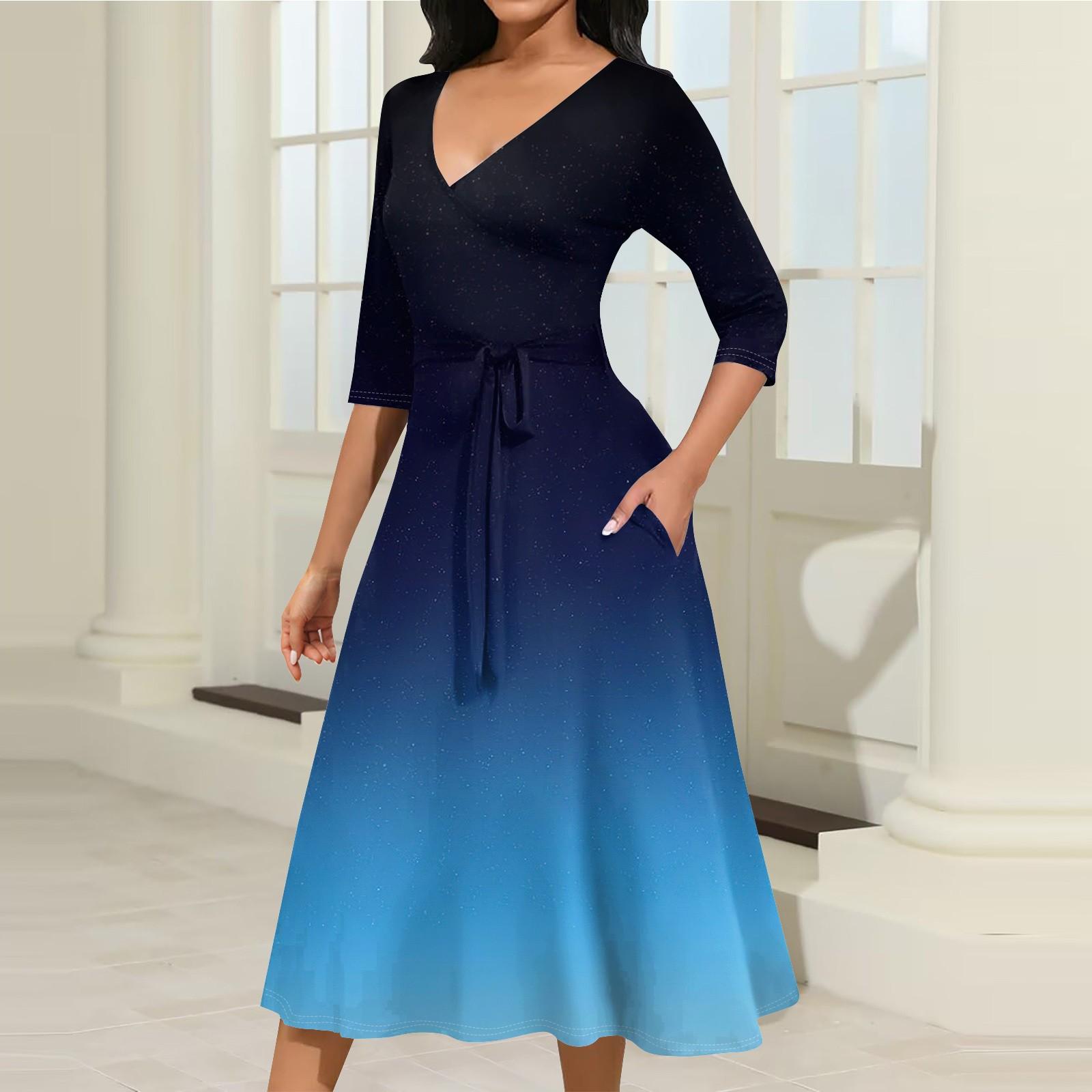 

Женское повседневное модное платье миди с V-образным вырезом и рукавом три четверти XL