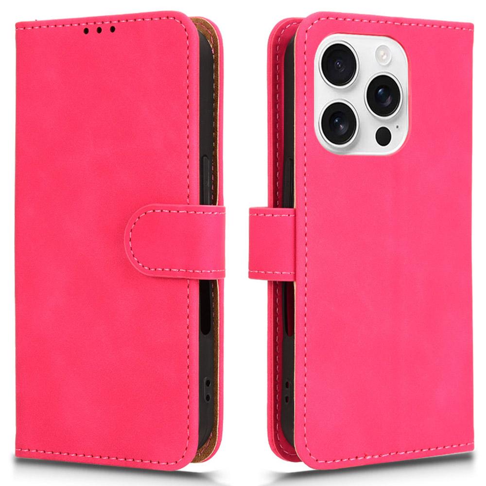 

For iPhone 16 Pro Max Leather Case Skin-Feel Anti-Drop Wallet Flip Phone Cover Rose