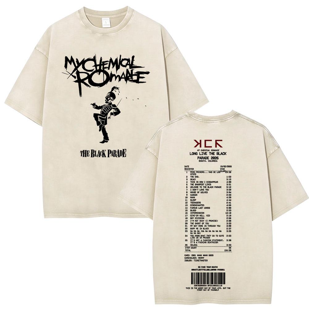 Rock Band My Chemical Romance Washed Tshirt The Black Parade  Tour Merch Tshirts Mens Clothing Vintage T Shirt Streetwear
