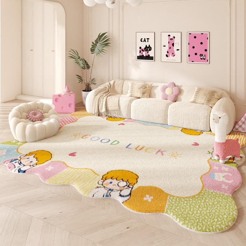 Cartoon-Stil Süßer Teppich Unregelmäßige Formen Schlafzimmer Dekor Teppich Wohnzimmer Dicker Plüsch Flauschig Weich Rutschfeste Fußmatte Kinder