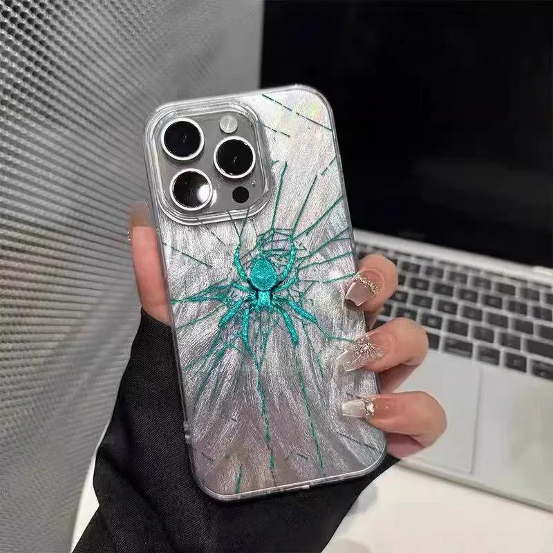 

Teal Spider Web Feather Texture Art Phone Case for iPhone 17 16 15 14 13 12 11 16E Series Pro Max Plus Double Layer Protection iphone 13 Pro
