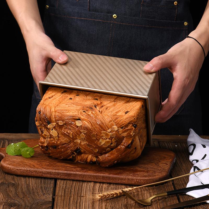 Loaf Pan With Lid, 1 Lb Dough Nonstick Bread Pan With Lid For Homemade Bread, Carbon Steel Corrugated Sandwich Bread Loaf Pan