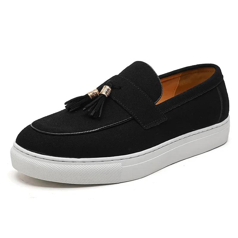 Fashion Hot Sale Men Loafers Classic Suede Leather Slip-On Flats Business Shoes Breathable Comfortable Walking Shoe Tassel Driving Shoes