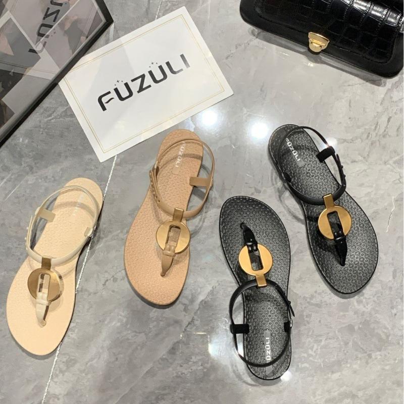 Yttersandaler dam sommar ny mode casual klämma platta sandaler student enknapp strand sandaler