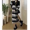 Long Autumn and Winter Knitted Large-size Dress Sweater New Striped Fashion Temperament Loose and Thin Bottom Skirt
