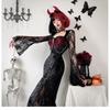 Gothic Halloween Costume Dress Women - Witch Vampire Bride Long Black Gown Cosplay Outfit