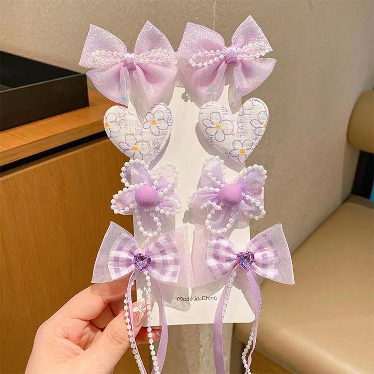 Children's Bow Hair Clip Set - Colorful Heart Hairpins for Girls
