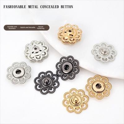 10Sets Versatile Flower Snap Buttons Vintage Black/Gold/Silver DIY Craft Buttons 21mm Press Closures