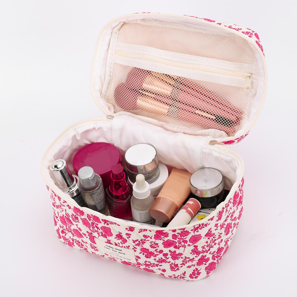 3Pcs Quilting Storage Bag Floral Printed Adorable Padding Skincare Pouch Aesthetic Toiletry Purse Bathroom Shower Travel Bag