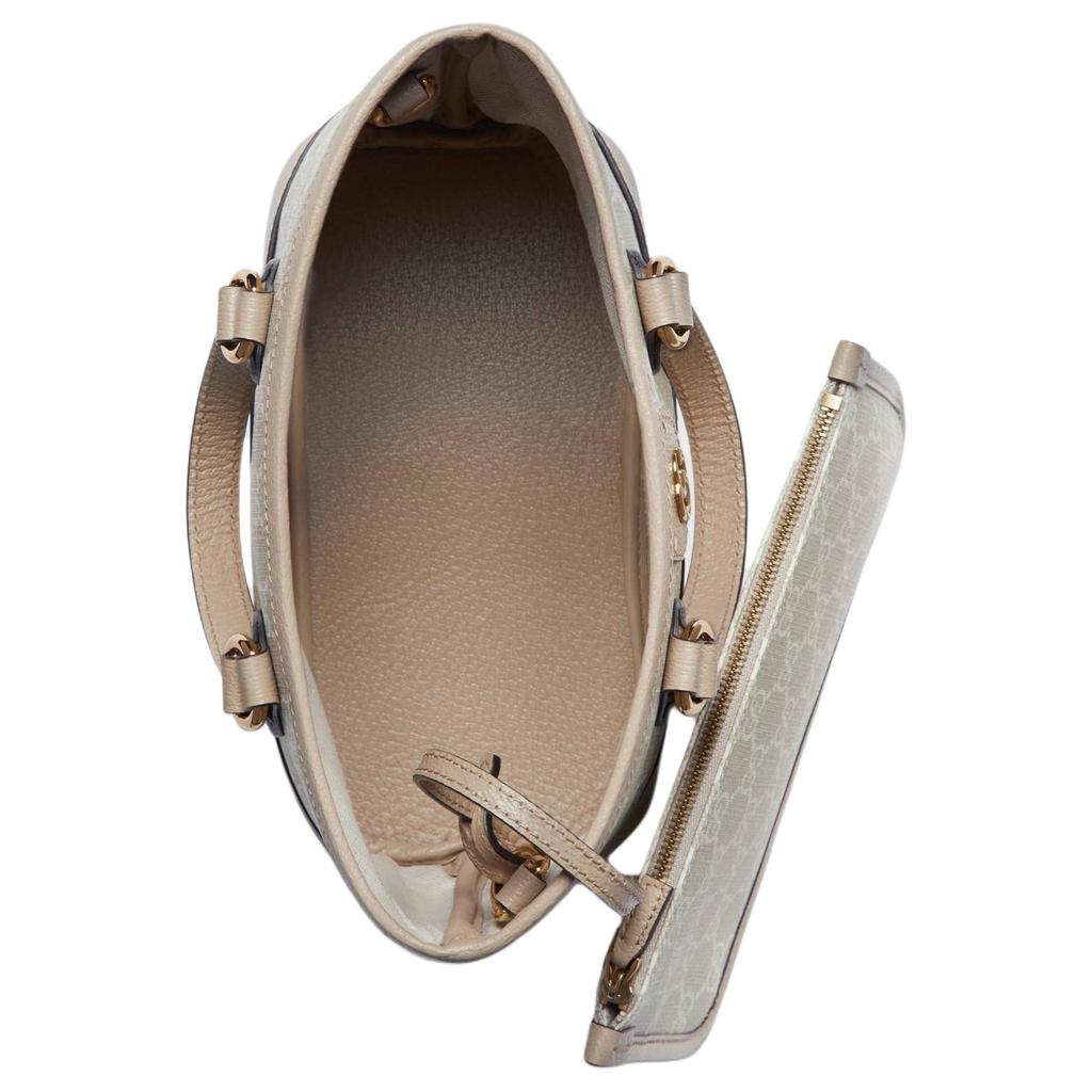 Gucci Ophidia Abnehmbarer Schultergurt Doppel G Logo Canvas mit Lederbesatz Mini-Schultertasche Crossbody-Tasche Damenhandtaschen Beige Weiß 811716-FAA4G-9897