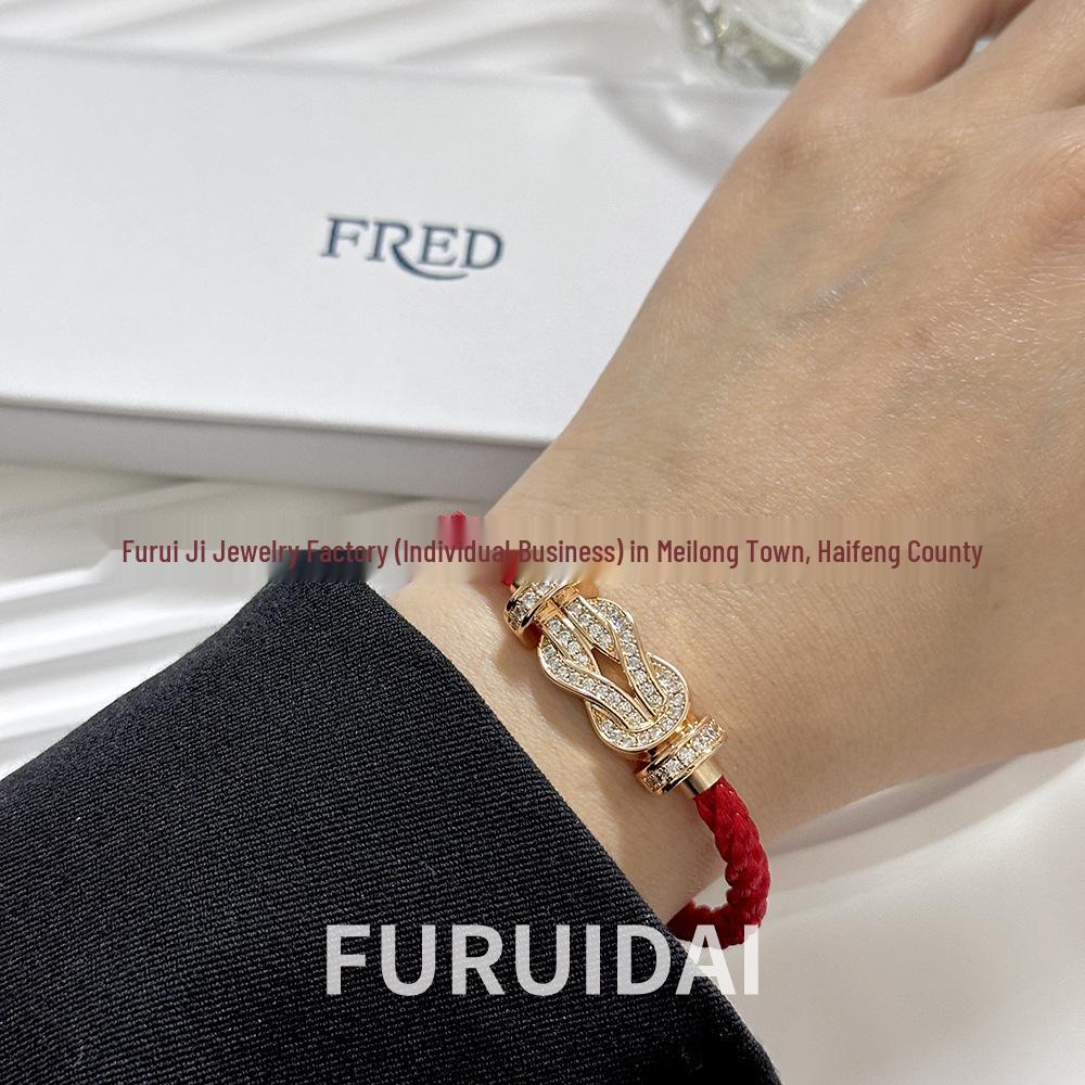 Fred 18k Gold-Plated Diamond Horseshoe Zodiac Red Rope Bracelet - Unisex 8-Shaped DIY Style Total length 17CM