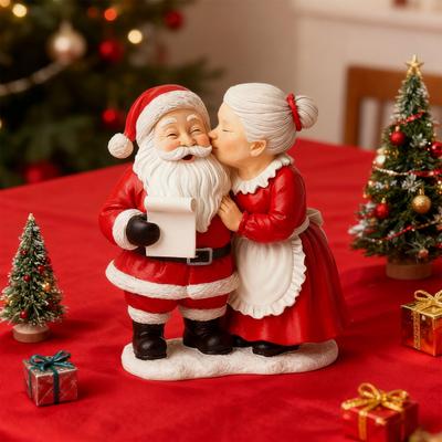 Herr. Und Frau. Weihnachtsmann Figur Handbemalt Weihnachten Harz Ornament Paar Lebkuchenmann Elch Statue für Feiertagstisch Kaminsims Deko