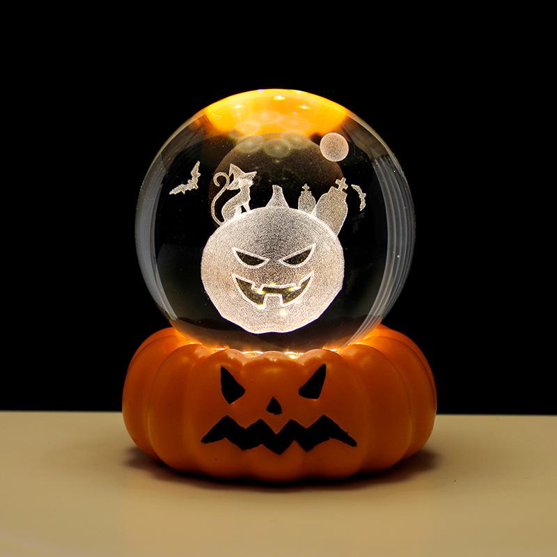 Halloween Pumpkin Crystal Ball Night Light Bedroom Study Tabletop Glass Ornament Party Ornament Small Gift