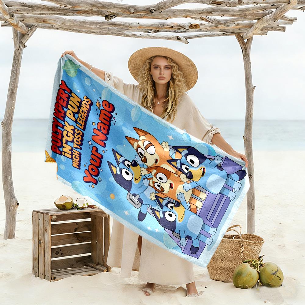 Bluey Customizable Name Beach Towel Super Soft Microfiber Quickdry Fabric Suitable for Swimming Gym Camping Yoga Vacation
