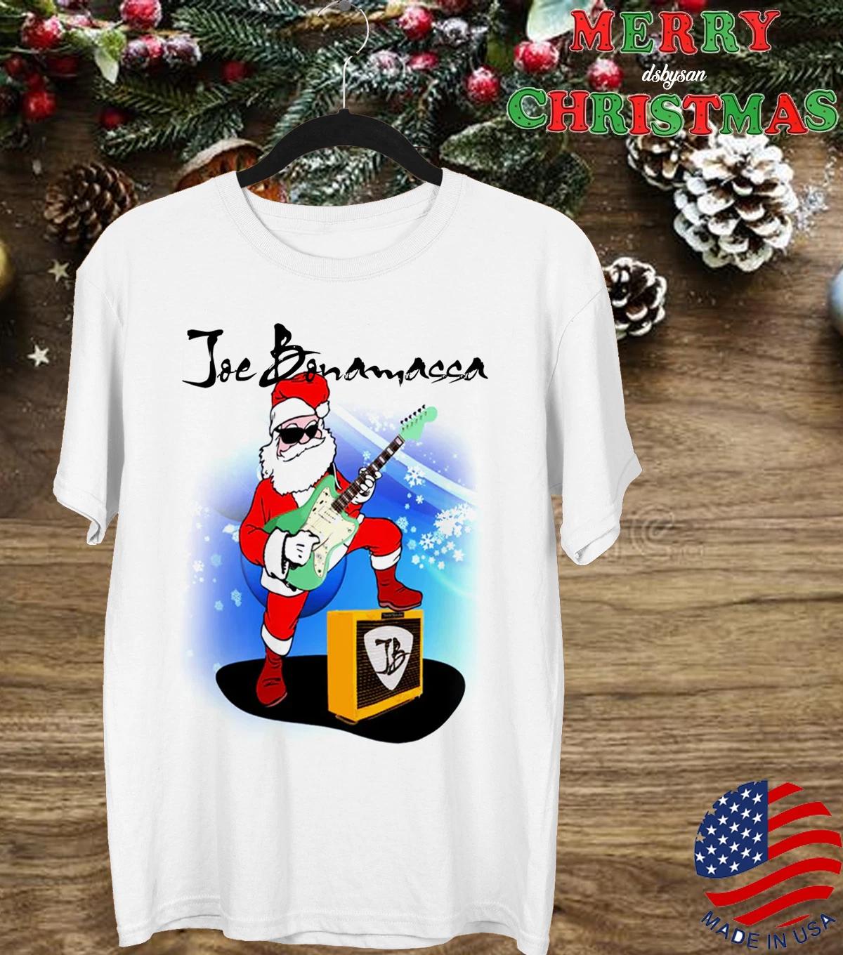 Men s and Women s T-shirts Joe Bonamassa Santa Christmas T-shirt White Unises Short Sleeve L