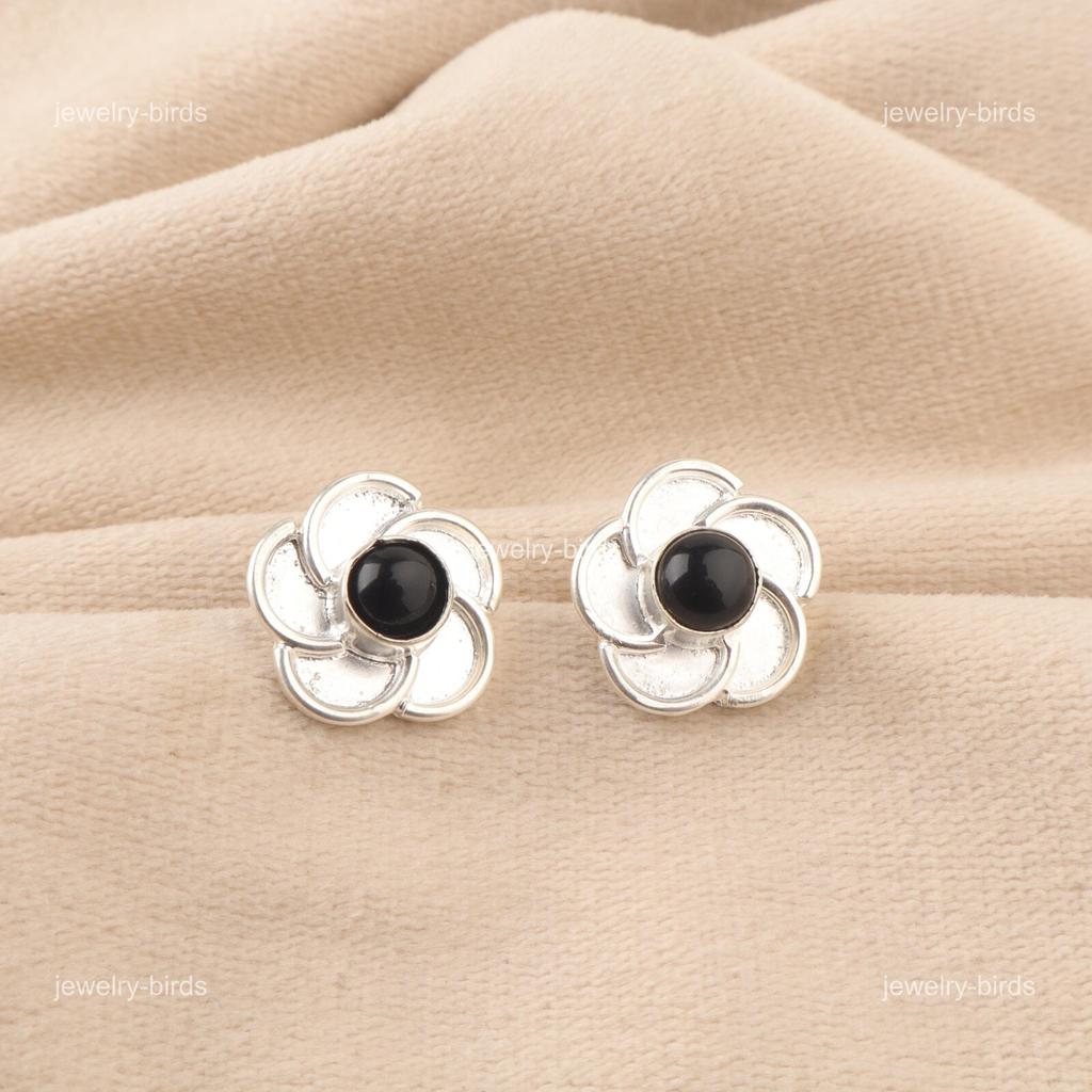 Black Tourmaline Stone Sterling Silver Push Back Stud Post Boho Earrings Jewelry EE-157-24
