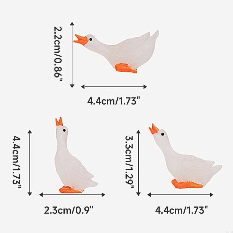 62KD 3pcs Miniature Resin White Gooses Figurine Home Garden Lawn Decoration