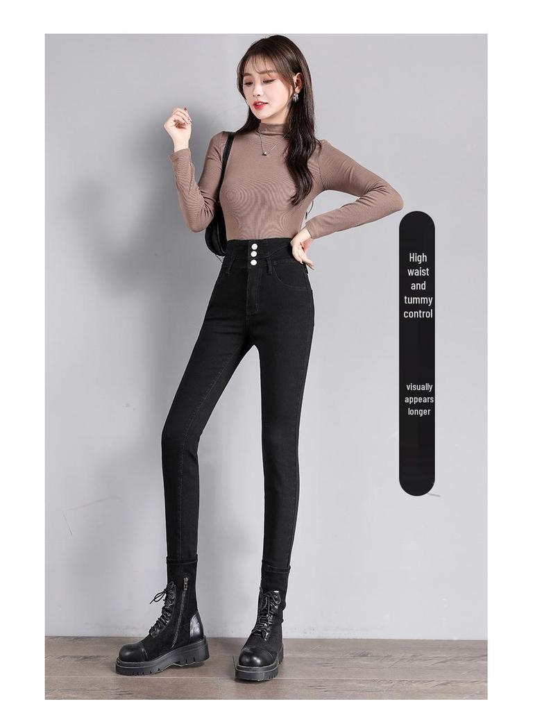 2025 New Women's High-Waisted Skinny Button-Up Jeans for Spring and Autumn