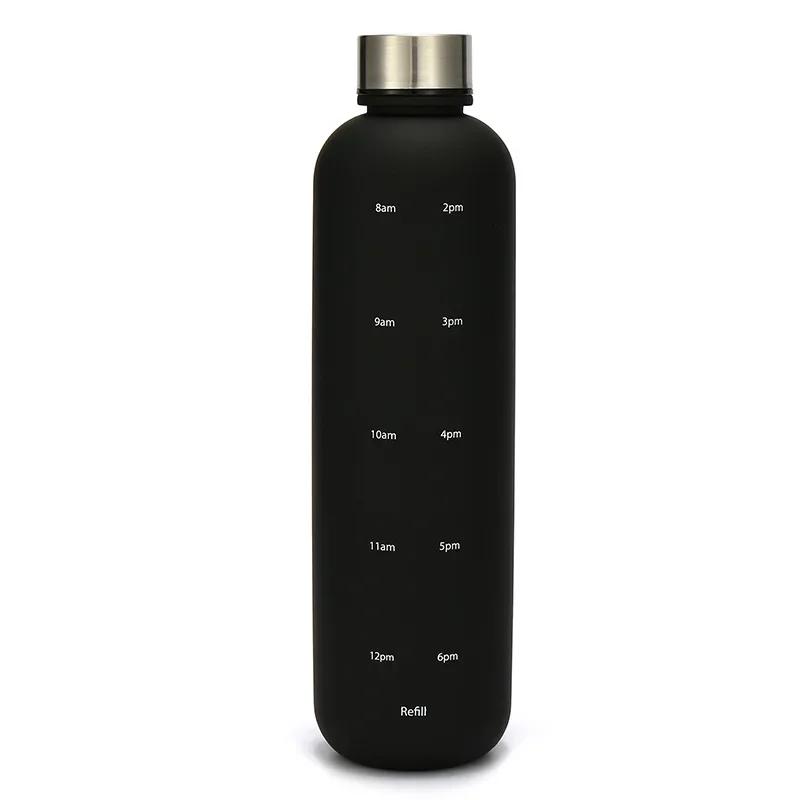 1L Water Bottle With Time Marker 32 OZ Motivational Reusable Fitness Sports Bottles Outdoors Travel Leakproof Frosted Plastic