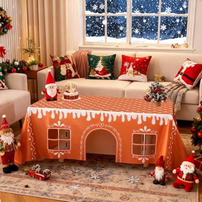 Christmas Gingerbread House Tablecloth 7.55 X 9.84 Ft Tablecloth with Cut-Out Door Windows Table Cover Playhouse for Xmas