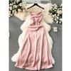 Temperament Goddess Style Open Back Satin Sling Dress