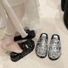 Fashion Bling Platform Mules Slippers Women Flat Sandals Casual Loafers Shoes Woman 2025 Trend Comfort Elegant Dress Summer Slides Mujer
