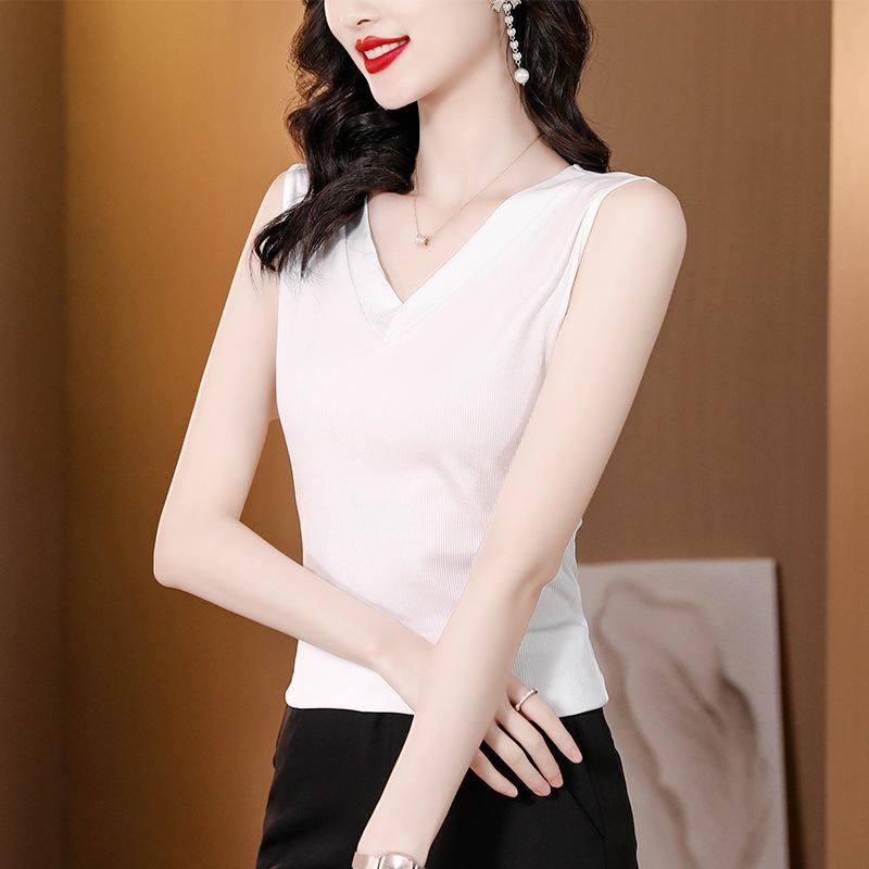 

Большой размер в иностранном стиле, новый простой жилет без рукавов с V-образным вырезом и универсальным дизайном 3XL белый