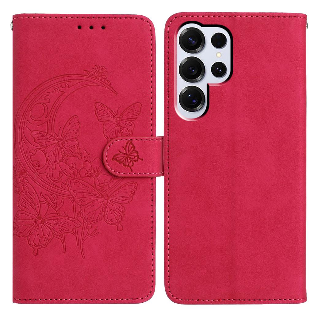 For Samsung Galaxy S25 Ultra Case Butterfly Flower Imprinted PU Leather Wallet Stand Phone Cover