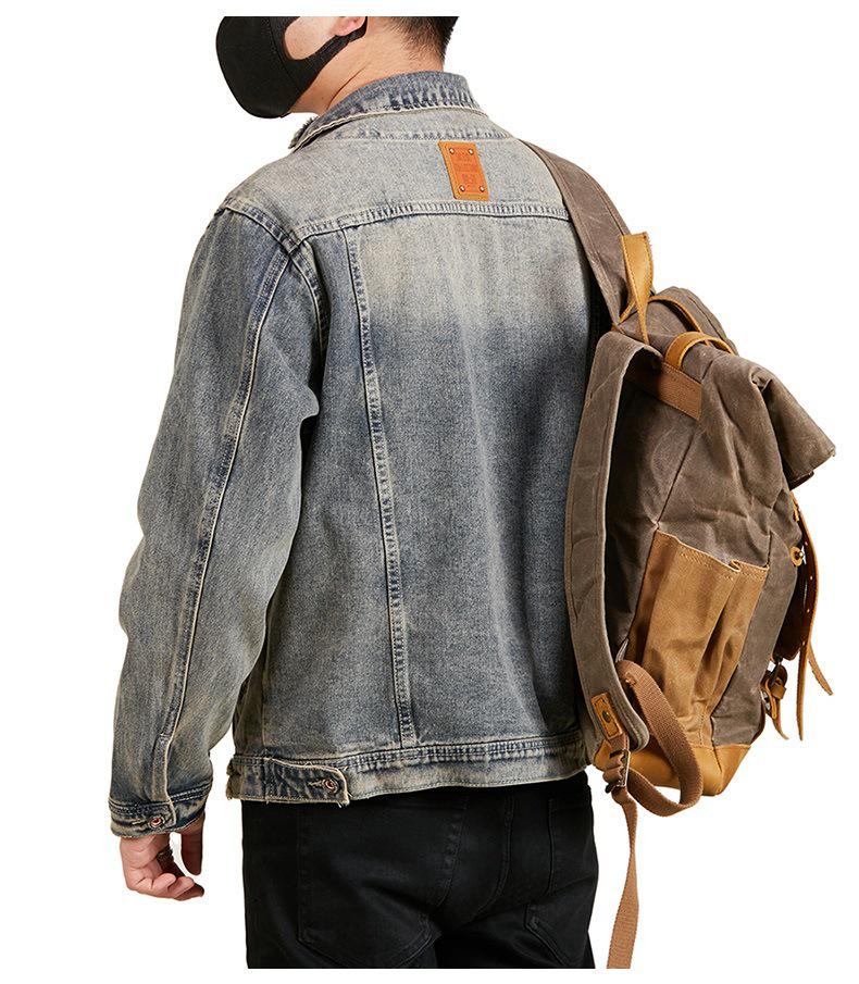 Men's Plus Size Retro Denim Jacket with Turn-Down Collar and Multi-Pockets for Spring
