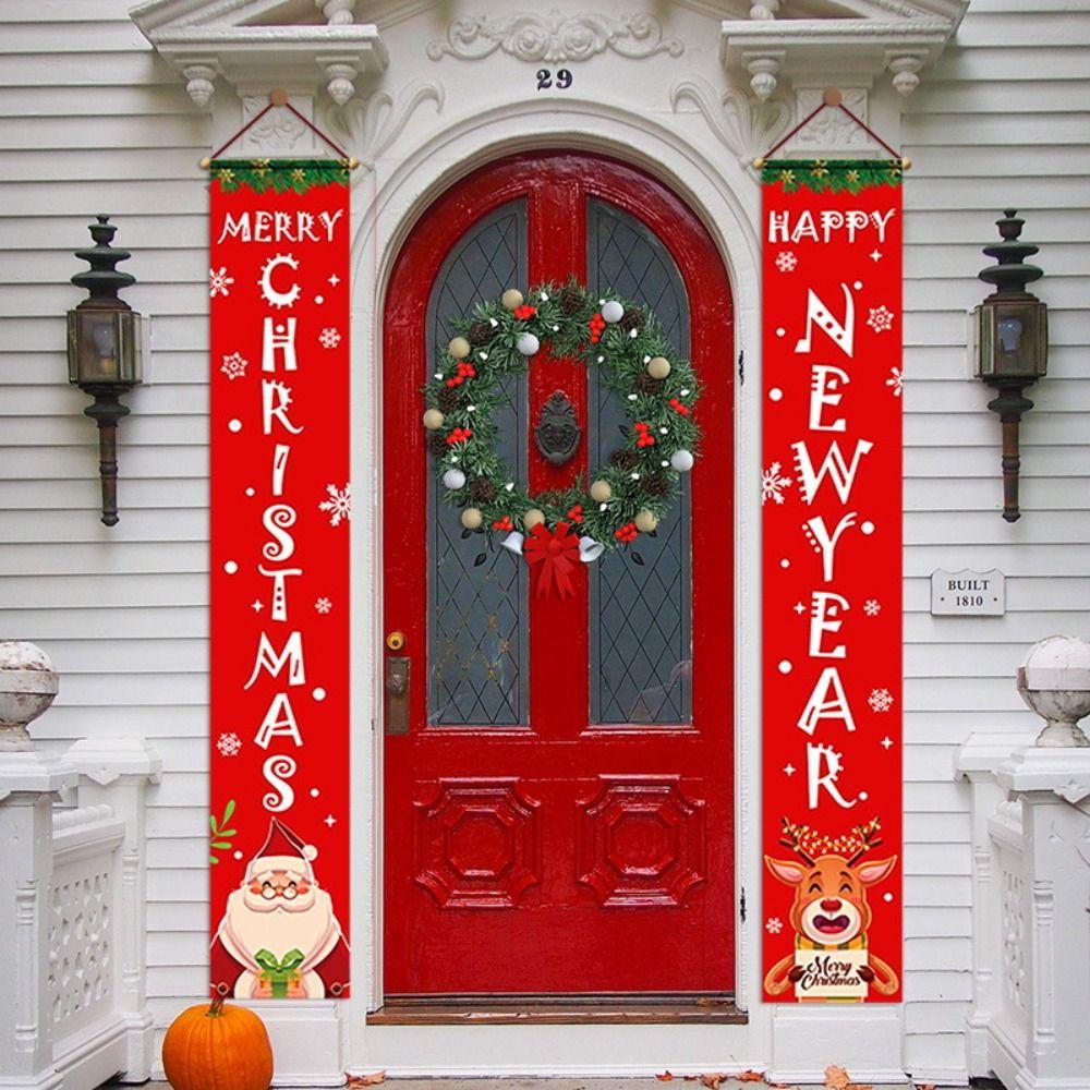 

1pair Cloth Christmas Porch Sign Cute Christmas Hanging Banner Party C