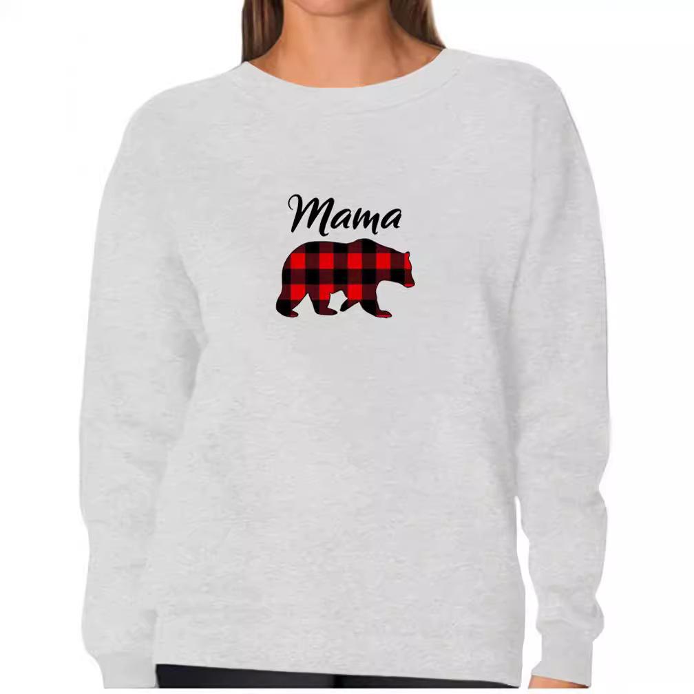 Women's Bear MAMA Print Round Neck Sweatshirt, Long Sleeve, Multi-color, European and American Style, In Stock (2025).