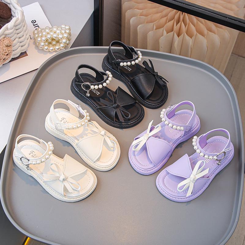 2026 Girls' Stylish Summer Soft-Soled Princess Sandals - Korean Style, Versatile Beach Shoes for Medium and Large Children