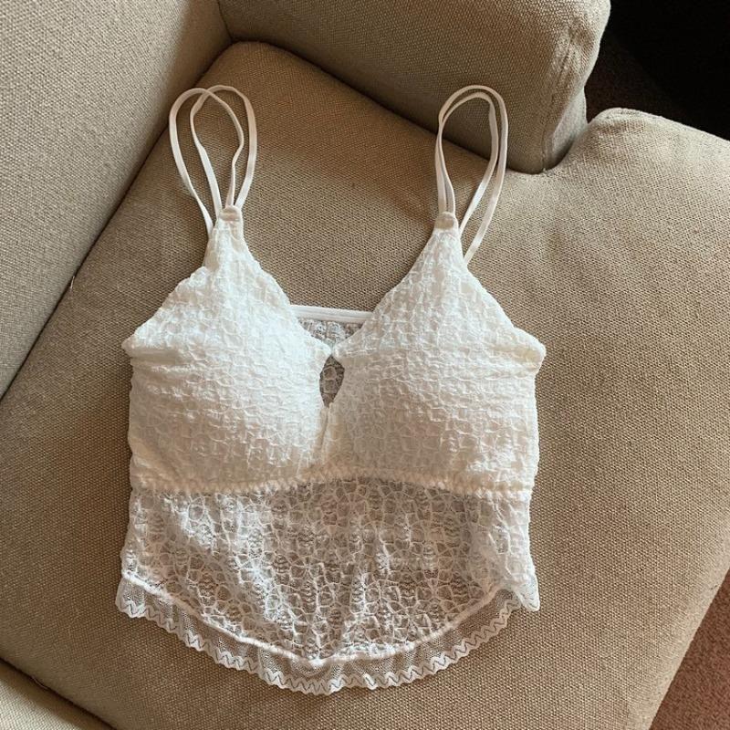 Sexy Lace Hollow Out Beautiful Back Camisole Vest With Removable Chest Pad Design Sense Short Temperament Niche Underwear For Women