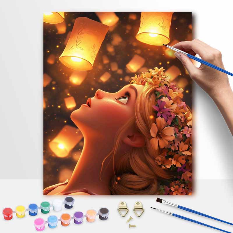 Disney Oil Painting Kit Canvas Lantern Festival Scene DIY Home Decor Gift