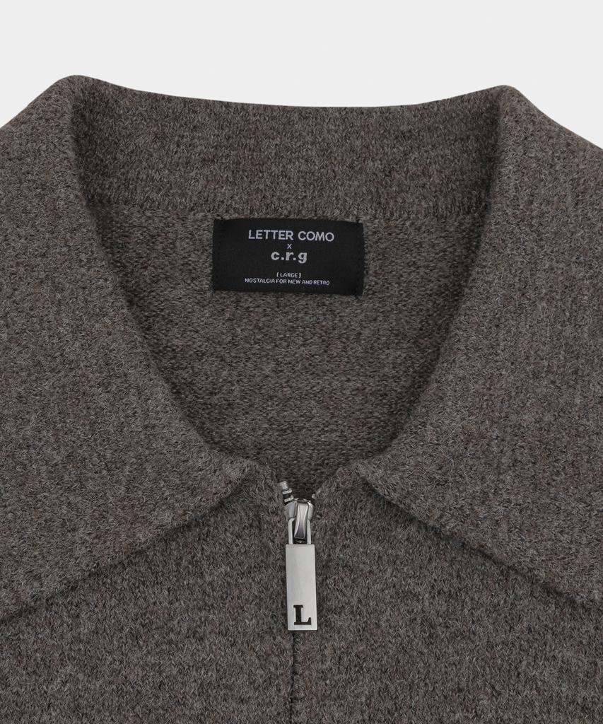 LETTERCOMO York Collar Crop Wool Knit Jacket Dark Brown