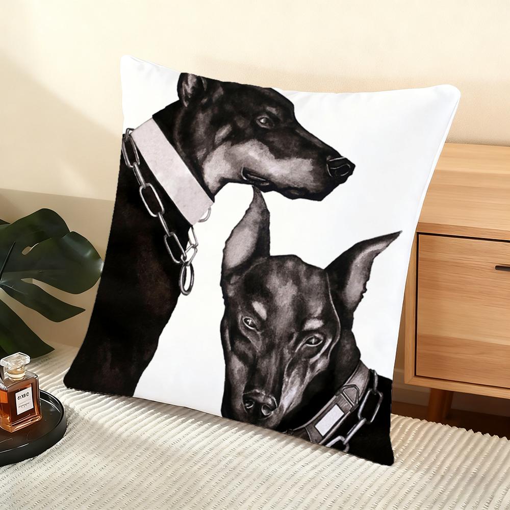 Dobermann Dog Cushion Cover Soft Short Plush Pillow Cover Smooth Cozy Texture Aesthetic Cushion Case Home Decor