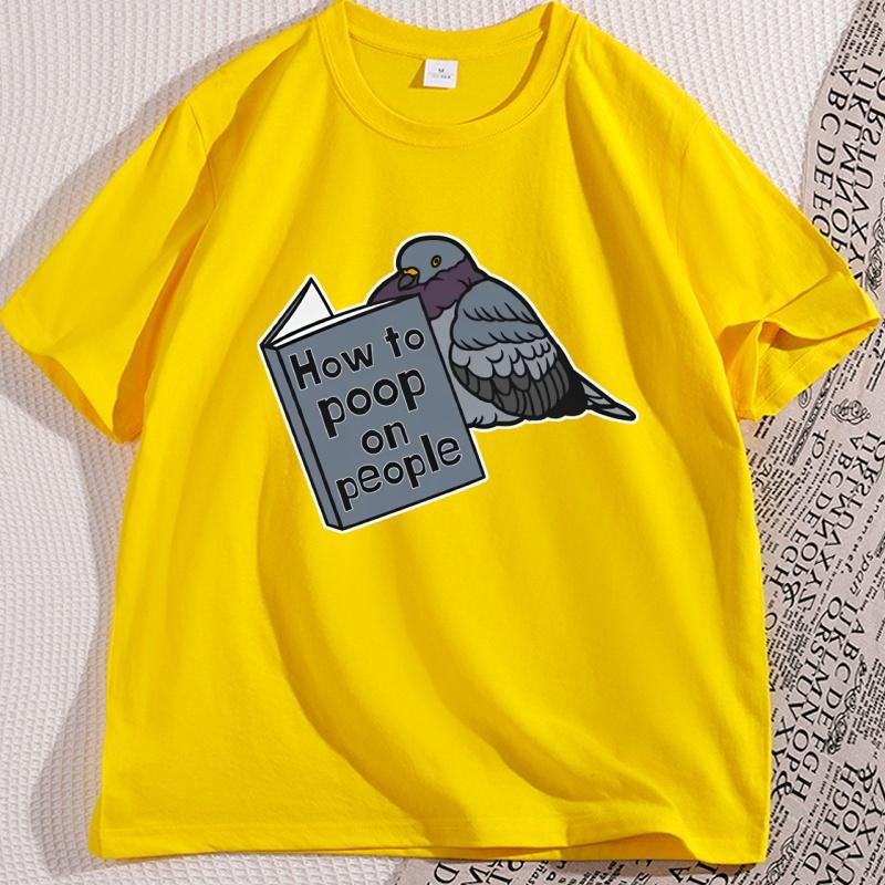 

Pigeon TShirt How To Poop on People Tshirt Funny Bird Meme T Shirt Casual Pullover Round Neck Tshirts Women Clothes Streetwear 3XL