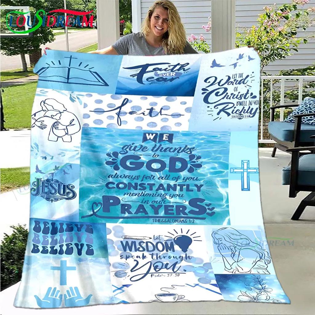 Fashion Bible Verses Jesus Pattern Blanket Flannel Thin Blanket Portable Home Travel Office Lunch Break Blanket Birthday Gift