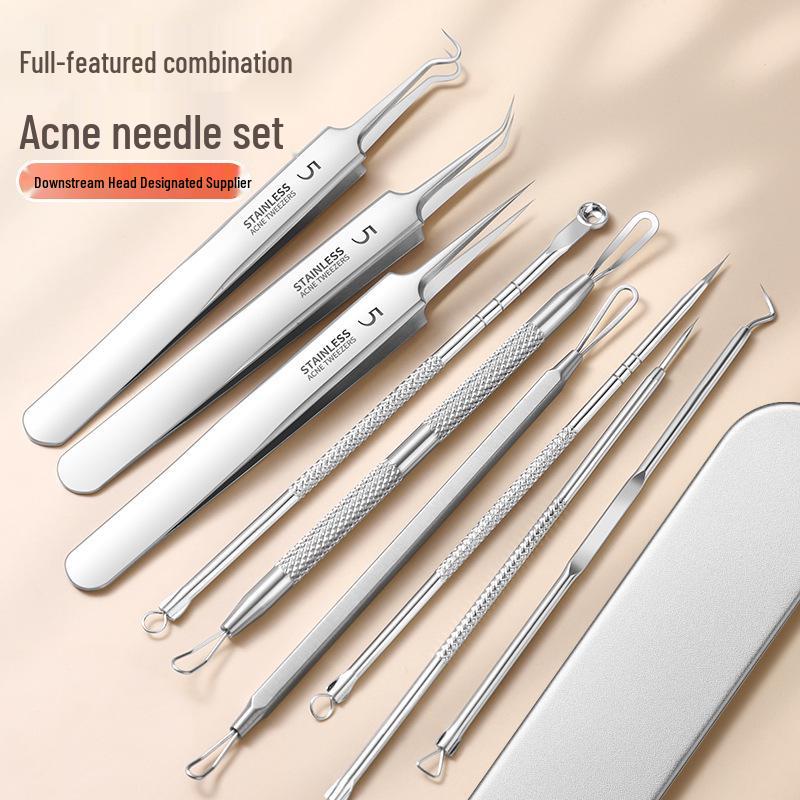 Stainless Steel Ultra-Sharp Blackhead & Acne Extractor Tweezers Set