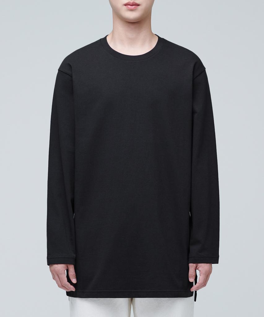 MUSINSA STANDARD Layered Crew Neck Long Sleeve T-Shirt_Long Length [Black]