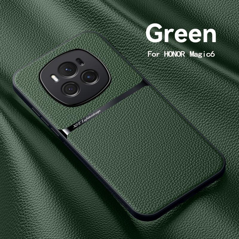 Pouzdro For Honor Magic6 Pro Magnetický držák do auta Kožené pouzdro na telefon For Honor Magic 6 Pro 6Pro Měkký silikonový zadní kryt odolný proti nárazům