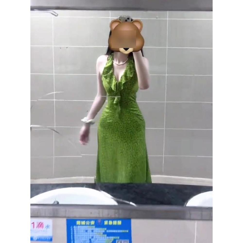 

Французский отпуск зеленое цветочное платье с вырезом на шее повседневное летнее новое V-образный вырез без рукавов на бретелях длинное платье женское шикарное XL- (recommended 110-60kg)