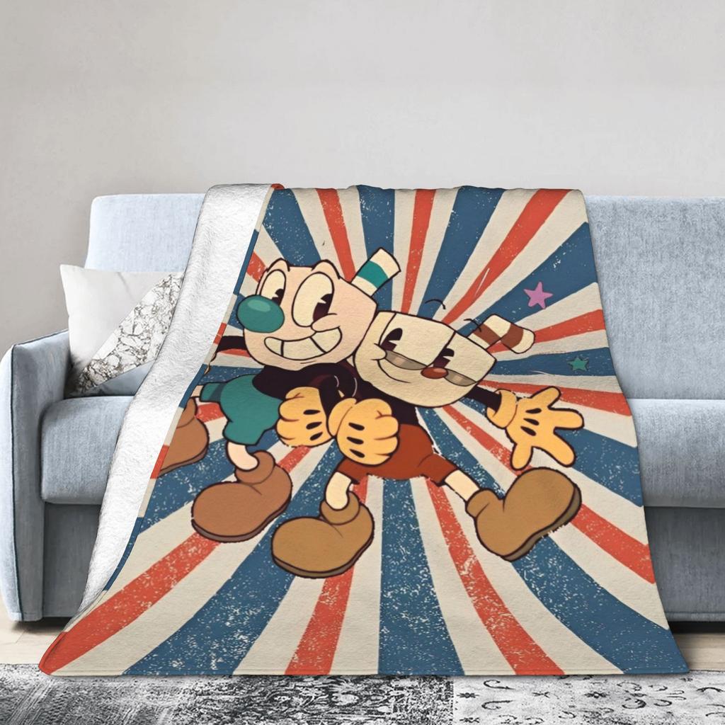 Cupheads And Mugman Blanket Fleece Shooting Game Super Soft Throw Blankets for Airplane Travel Bedroom Quilt
