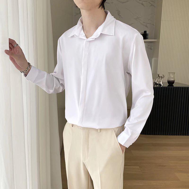 2022 Spring Men's Fashion Casual Long Sleeve Solid Color Shirt - Light Mature Style