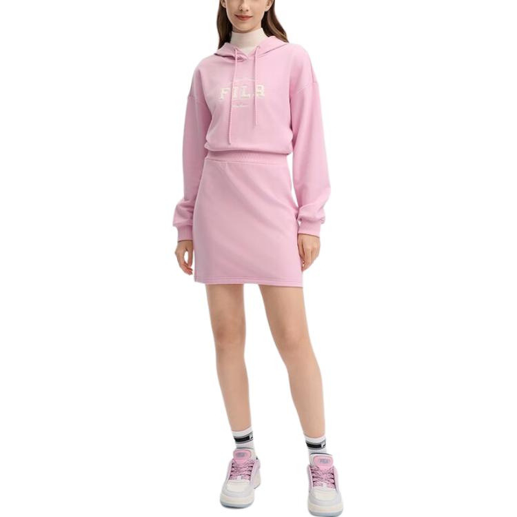 Fila Breathable Comfortable Loose Casual Long Sleeve Dress Women Dresses Dark-Cherry-Blossom-Pink F11W439310F-PK