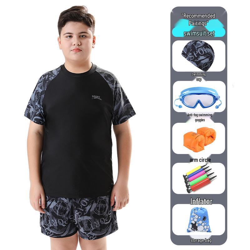 Boys' High-Elastic Quick-Dry Swimsuit Set - Anti-Embarrassment, Two-Piece Beachwear for Tweens and Teens