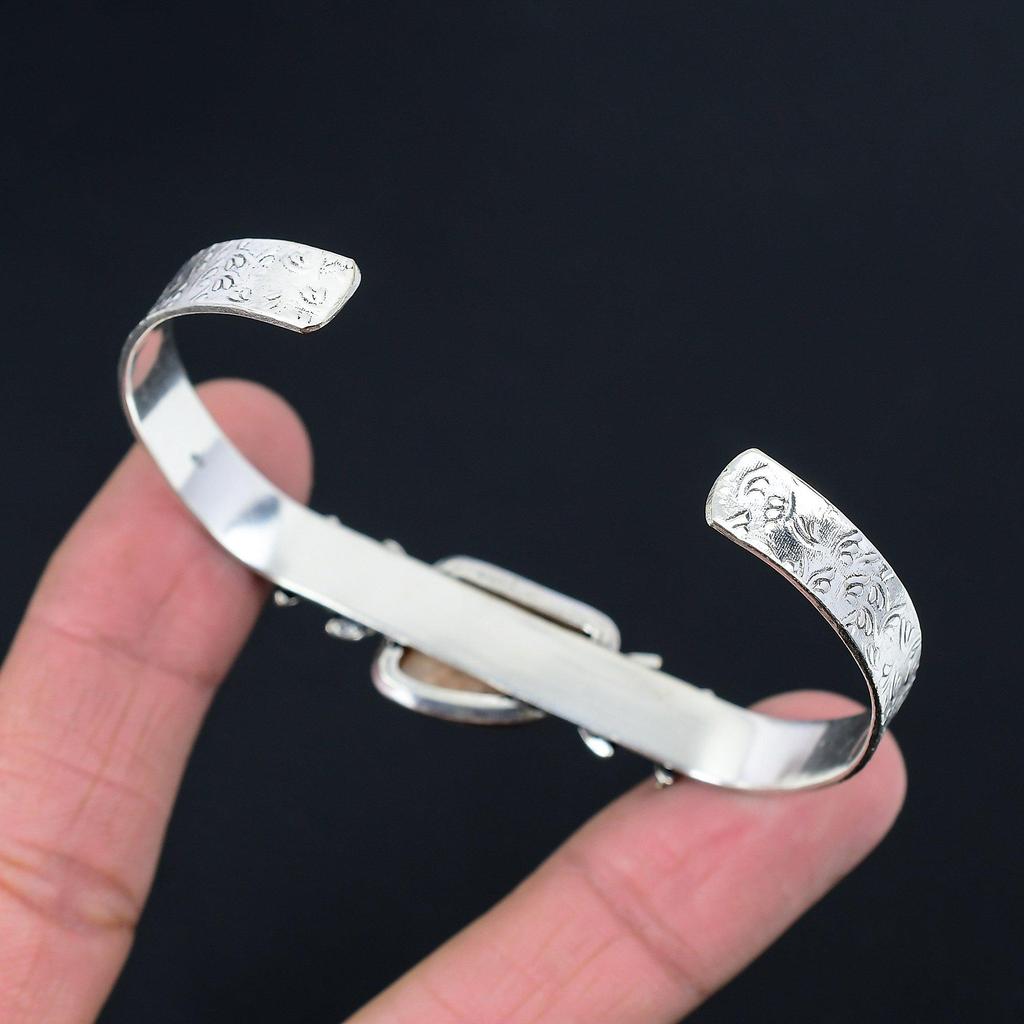 925 Sterling Silver Trillion Natural Orange Aventurine Flower Bangle Bracelet