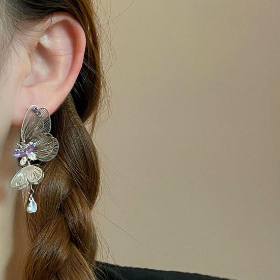 1 Pair Women Earrings Cubic Zirconia Inlaid Butterflies Shape Earrings Date Night Stud Earrings Jewelry Accessories