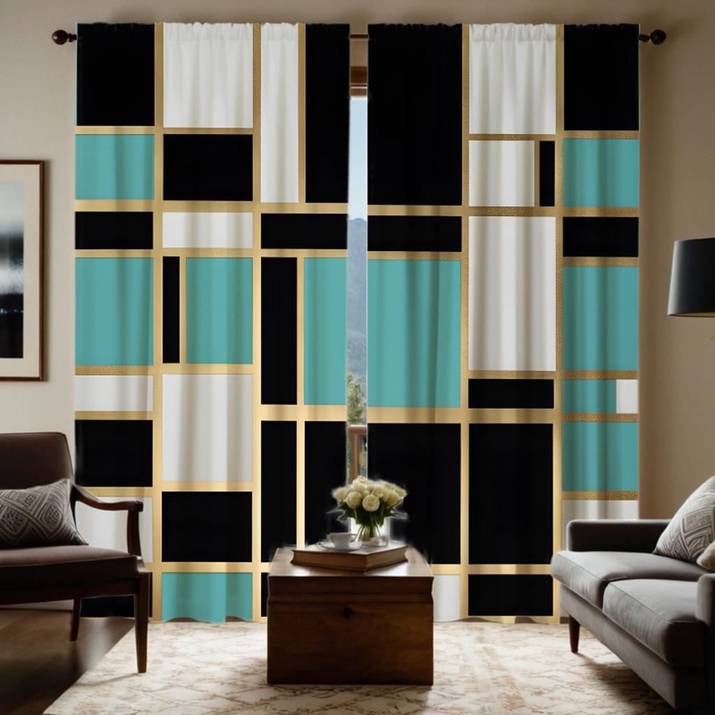 2pcs HD Dopamine Creative geometric decorative curtain Green Tie digital printed curtain Home Decor style Decorative living R