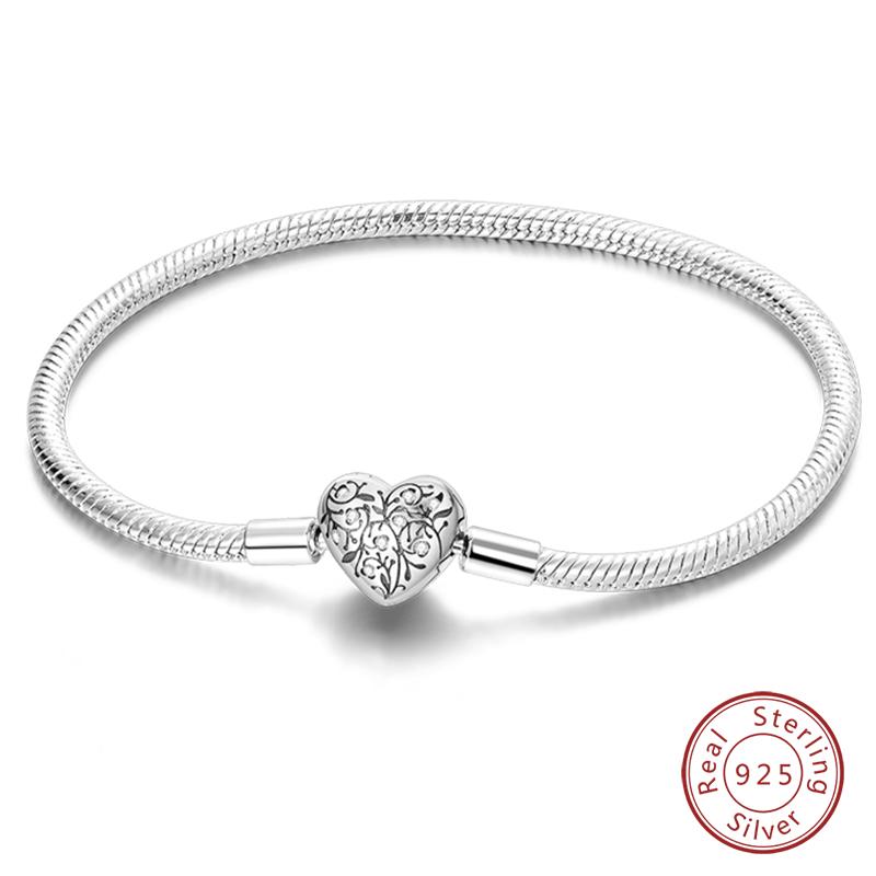 925 Silver Heart Shaped Series Love Forever Shining Zircon Bracelets Fit DIY Charm Beads Birthday Jewelry Gift